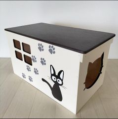 31《キャットハウス》ハンドメイド 猫 小屋 木箱 りんご箱 ペットハウス 119《キャットハウス》りんご箱 猫 ネコ ペット 木箱 トイレ ハウス