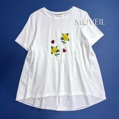 kU90 MUVEIL フラワーモチーフ バックギャザー Tシャツ メッシュ ミツバチ ハニー 花柄 蜜蜂 チャーム 半袖 ホワイト 白 ミュベールのサムネイル