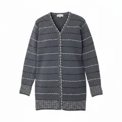 84e29 Christian Dior クリスチャンディオール ロング ニットカーディガン  ボーダー KW30N4027 サイズM グレー ウール×レーヨン レディース 女性服o07tのサムネイル