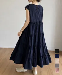 ティアード ロングワンピース ノースリーブ フレア Aライン 体型カバー 夏