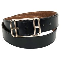 85サイズ HERMES メンズエルメス レザーベルト ブラック✖️キャメル