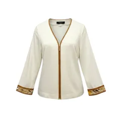 70b17 LEONARD FASHION レオナール  カーディガン シアー Vネック 薄手 LL アイボリー 麻100％ レディース 女性用u02tのサムネイル