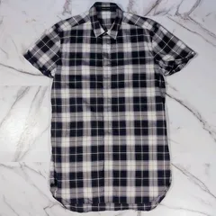 KRISVANASSCHE チェック ネイビー系 比翼仕立て S/S シャツ 46(M)のサムネイル
