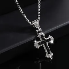 ネックレス 十字架 ブラック 60cm シルバー ラインストーン キラキラ かわいい クロス 金属 ペンダント  アクセサリー ストリート系 おしゃれ カジュアル レディース t10712