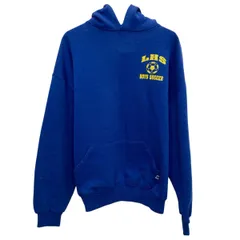 90s~メキシコ製 RUSSELL ATHLETIC プリントスウェット パーカー XL ブルー ラッセルアスレティック プルオーバー サッカー 秋物 a805-5548