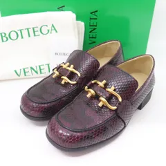 IT4G0WTS321G 美品 BOTTEGA VENETA ボッテガヴェネタ パイソン ムッシュ ローファー フラット シューズ 靴 38 ワインレッド スターマーク サイズ38のサムネイル