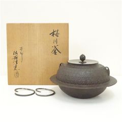 釜師 畠春斎作 平蜘蛛釜 共箱 炉釜 茶釜 茶道具 時代金工 鉄釜 古美術