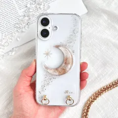 new☽⁎✧ゴールドmoon  ぷっくり三日月モチーフ☽⁎✧スマホケース　アルコールインクアート　ニュアンスiPhoneケース　全機種対応　クリア　月　星　宇宙　天体観測　ベージュブラウン　夏　iPhone17