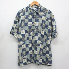 L/古着 ピエールカルダン 半袖 ブランド シャツ メンズ 90年代 90s 魚 レーヨン 紺他 26may07のサムネイル