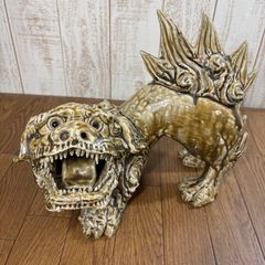 細密細工 名工 村瀬甲二 作 瀬戸焼 手び練り作家 黄瀬戸焼の獅子 阿像