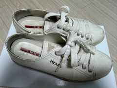 PRADA ホワイト レザー ナイロン スニーカー 27.5cm “日本未発売
