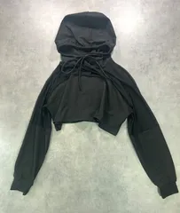 SHEIN シーイン パーカー 黒 Mサイズ ショート丈 シースルー切り替え クロップド丈 トップス ブラック スポーティー カジュアル レディースのサムネイル