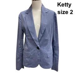 □ ケティ Ketty サマージャケット テーラード シングル 1つ釦 長袖 ベンツ無し ブルー系 麻混 2 S～M 9号 レディース Z6C766のサムネイル