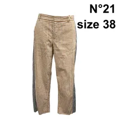 □ ヌメロヴェントゥーノ N°21 クロップドパンツ カジュアル ストレート ギンガムチェック ブラウン系 黒系 綿100％ 38 レディース Z6C504のサムネイル