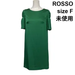 ◇ 未使用 ロッソ ROSSO デザインスリーブドレス ひざ丈ワンピース サックドレス 半袖 Iライン サテン グリーン サイズF レディース S6E538のサムネイル