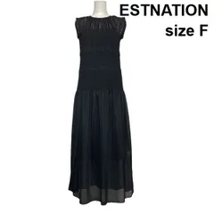 □ エストネーション ESTNATION シャーリングワンピース マキシワンピース フレア シアー クルーネック 黒 サイズF レディース S6E536のサムネイル