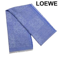 LOEWE シルク混リネン ストール アナグラム フリンジ ブルー ロエベ LOEWE ロエベ アナグラム ストール ライトブルー カシミヤ混 箱付き
