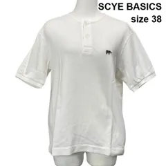 □ サイベーシックス SCYE BASICS コットン100% 鹿の子 ヘンリーネックシャツ 半袖 ロゴワッペン 白 コットン 38 M 9号 メンズ S6E561のサムネイル