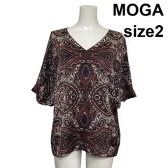 □ モガ MOGA ペイズリー柄ブラウス シャツ 半袖 ドルマンスリーブ プルオーバー Vネック 総柄 マルチカラー 2 M 9号 レディース S6E571のサムネイル