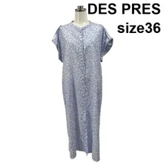 ◇ デプレ DES PRES シャツワンピース フレンチスリーブ スタンドカラー ロング丈 Iライン 小花柄 綿 リネン 36 M 9号 レディース S6E548のサムネイル