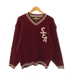 ウィンダンシー WIND AND SEA SEA TILDEN SWEATER セーター ニット プルオーバー ケーブル編み ロゴ Vネック M ボルドー ホワイト /CX ■OS ■SHのサムネイル