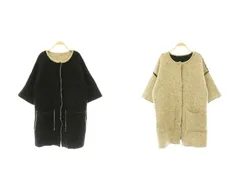 ナイン NINE ノーカラー ニットコート リバーシブル ウール混 アウター ロング F ベージュ 黒 /HS ■OSのサムネイル