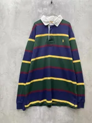 POLO RALPH LAUREN ポロ ラルフローレン コットン100％ インド製 マルチボーダー 長袖 ラガーシャツ ポロシャツ sizeL/G/黄ｘ緑ｘ紺ｘボルドー ■◇ メンズ