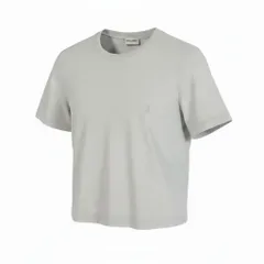 Ee29  SAINT LAURENT サンローラン クロップド丈 クルーネック 半袖Tシャツ YSLロゴ刺繡 サイズL ライトグレー コットン100％ レディース 女性服u02tのサムネイル