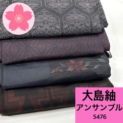 予約済】着物と帯オレンジ y514◾️アンティーク時代龍郷調大島紬9点