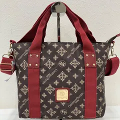 3779　CHRISTIAN OLIVIER　クリスチャンオリビエ　 ハンドバッグ　2way　ショルダーバッグ　モノグラム　 ロゴ　総柄　ブラウン×レッド系　茶　赤　ナイロン　 レディースのサムネイル