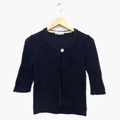ヒューマンウーマン HUMAN WOMAN ニット カーディガン ショート丈 七分袖 丸首 かぎ針編み 綿混 2 ネイビー 紺 /HT7
