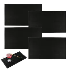 Copeflap グラス用マット バーマット 水切りマット バーカウンター PVC (黒,  15x30cm 4枚セット)のサムネイル