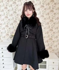 LIZ LISA ファー付きリボンショートコート ブラック - メルカリ