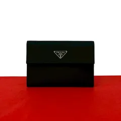 極 美品 希少品 PRADA プラダ 三角ロゴ トライアングル 金具 テスートナイロン レザー 三つ折り 財布 ウォレット ブラック 黒 22197