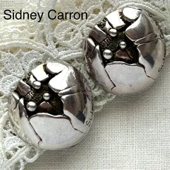 個性派ヴィンテージ✨ フランス製Sidney Carron シドニーキャロン大ぶりシルバー丸型 クリップ式 イヤリングA098のサムネイル