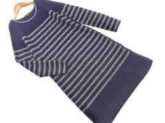 INED イネド ウール混 ボーダー サイドボタン ニット ワンピース size9/紺 ◇■ レディースのサムネイル