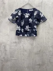Rirandture リランドチュール 花柄 涙あき ラインストーン ビジューボタン ブラウス カットソー 日本製 size1/ネイビー ■◆レディースのサムネイル