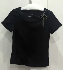 【美品】BURBERRY LONDON 半袖　フレンチスリーブ　ノバチェック　リボン　黒　H8-5-70のサムネイル