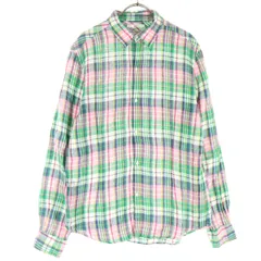 SHIPS シップス 日本製 チェック柄 長袖 シャツ L グリーン ピンク メンズ 古着