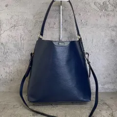 美品　LAUREN RALPH LAUREN　ラルフローレン　2way ショルダーバッグ　チャーム　ロゴ　ゴールド金具　レザー　紺　ネイビーのサムネイル