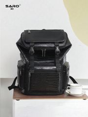 Men's Backpack, 1pc, Men's Fashion Backpack, Casual Dual Shoulder Backpack, Korean Print Large Capacity Travel Laptop Bag, Hiking Backpack, Zipper Closure, Black Floral Pattern, Men's
