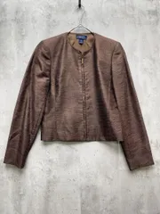 ANNE KLEIN アンクライン ツー シルク混 長袖 ノーカラー ジャケット size2/茶 ■◇レディースのサムネイル