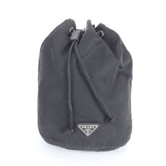 極美品】PRADA プラダ 巾着 ポーチ バニティ ナイロン レザー ブラック