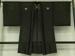 平和屋本店▽極上 男性 小紋 単衣 達磨 ダルマ 黒紅色地 逸品