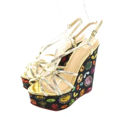 シャーロットオリンピア CHARLOTTE OLYMPIA サンダル ウェッジソール ジュエルプリント 厚底 34 マルチカラー ゴールドカラー 黒 /YM ■GY62のサムネイル