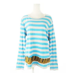 ツモリチサト TSUMORI CHISATO Tシャツ ラウンドネック 長袖 プリント イラスト ネコ ボーダー 青 ブルー /CK11 ■GY99のサムネイル