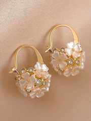Ladies' Jewelry Earrings - 1 Pair - Luxurious and Fashionable Mori Girl Style Flower Shape Rhinestone Inlaid Sphere Earrings - Perfect for Valentine's Day, Mother's Day, or as a Mother's Day Gift