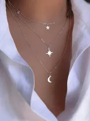 ジュエリー メンズ ネックレス メンズ レイヤード ネックレス アクセサリー ストリートスタイル 月と星 ペンダント