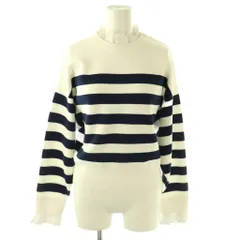ナゴンスタンス nagonstans FRILL BORDER PULL OVER ニット セーター ボーダー 長袖 M 白 ホワイト /HS ■OSのサムネイル