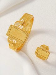 Women's Jewelry Set: Butterfly Rectangle Rose Copper Jewelry Set, 24K Gold Plated Copper, Set of 2